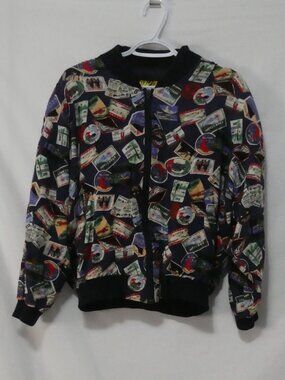 Vintage NUKO COLLECTION All-Over Travel Sticker Print Bomber Jacket - 14, 12-14